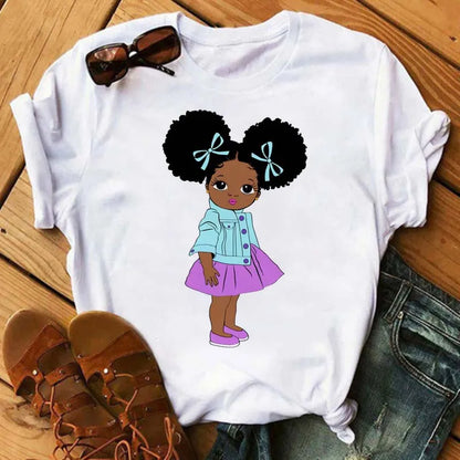 TAMBREET Maycaur Fashion Women Black Girl Print Magic T Shirt Summer Short Sleeve Ladies T-shirts 90s Ulzzang Shirt Casual Round Neck Tee