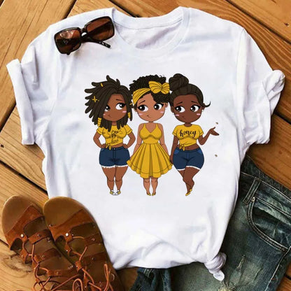 TAMBREET Maycaur Fashion Women Black Girl Print Magic T Shirt Summer Short Sleeve Ladies T-shirts 90s Ulzzang Shirt Casual Round Neck Tee