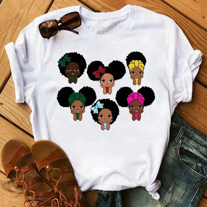 TAMBREET Maycaur Fashion Women Black Girl Print Magic T Shirt Summer Short Sleeve Ladies T-shirts 90s Ulzzang Shirt Casual Round Neck Tee