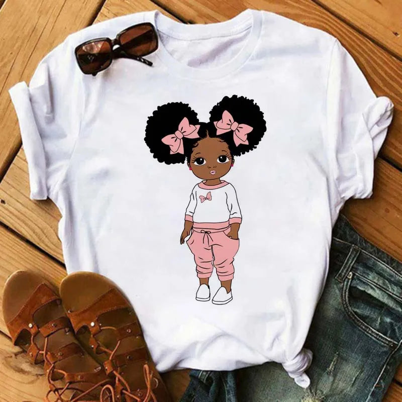 TAMBREET Maycaur Fashion Women Black Girl Print Magic T Shirt Summer Short Sleeve Ladies T-shirts 90s Ulzzang Shirt Casual Round Neck Tee