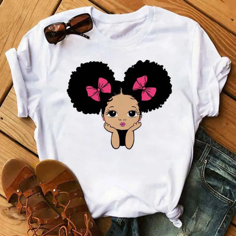 TAMBREET Maycaur Fashion Women Black Girl Print Magic T Shirt Summer Short Sleeve Ladies T-shirts 90s Ulzzang Shirt Casual Round Neck Tee