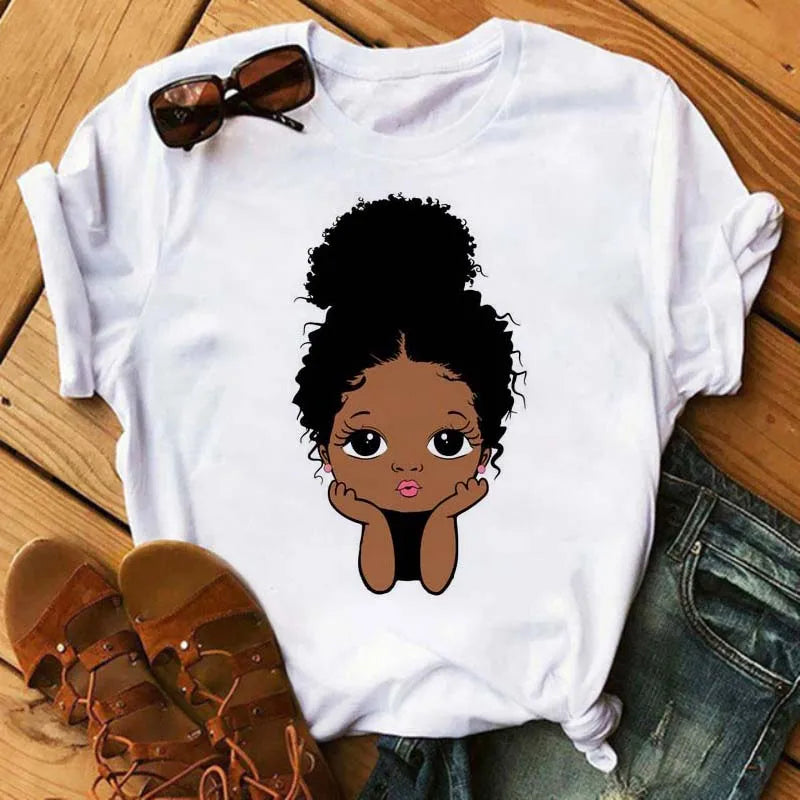 TAMBREET Maycaur Fashion Women Black Girl Print Magic T Shirt Summer Short Sleeve Ladies T-shirts 90s Ulzzang Shirt Casual Round Neck Tee