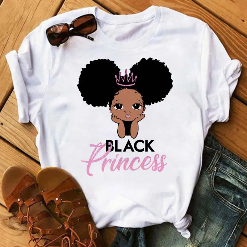 TAMBREET Maycaur Fashion Women Black Girl Print Magic T Shirt Summer Short Sleeve Ladies T-shirts 90s Ulzzang Shirt Casual Round Neck Tee