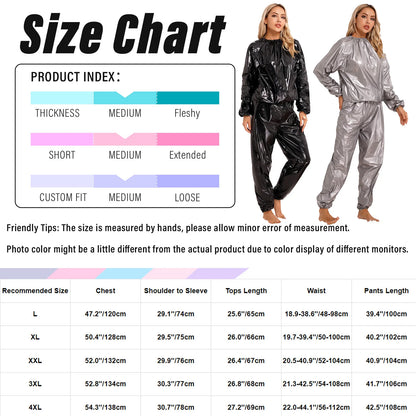 TAMBREET Men Women PVC Sauna Suit Long Sleeve Elastic Cuff Top Pants Set Weight Loss Sweat Suit Slimming Fitness Gym Jogging Workout Suit