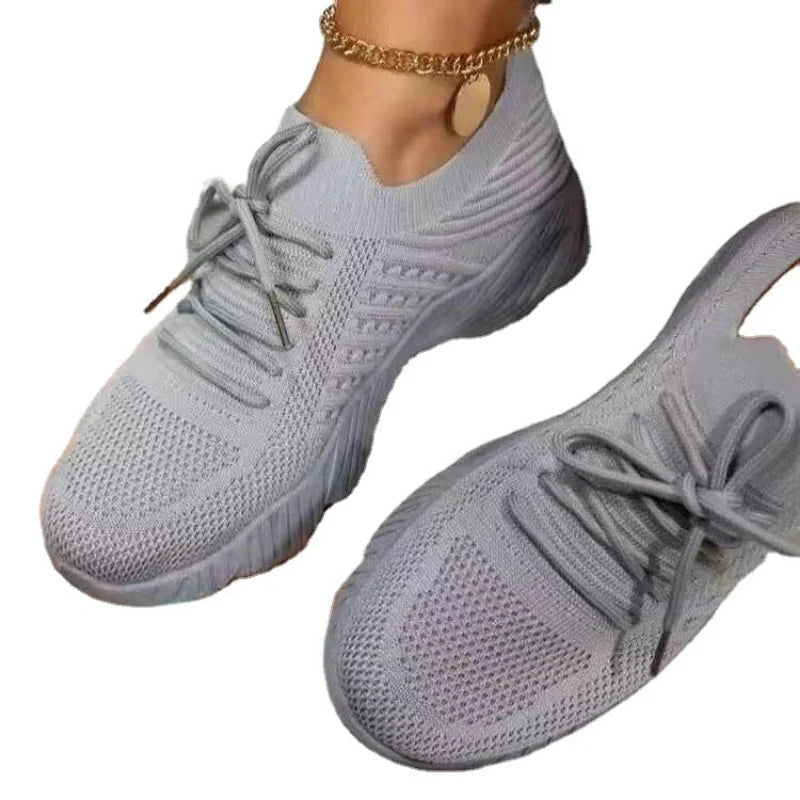 TAMBREET Mesh Breathable Women Casual Sneakers Lace-up Vulcanized Shoes Ladies Platform Sneakers Female Shoes Plus Size Zapatos De Mujer