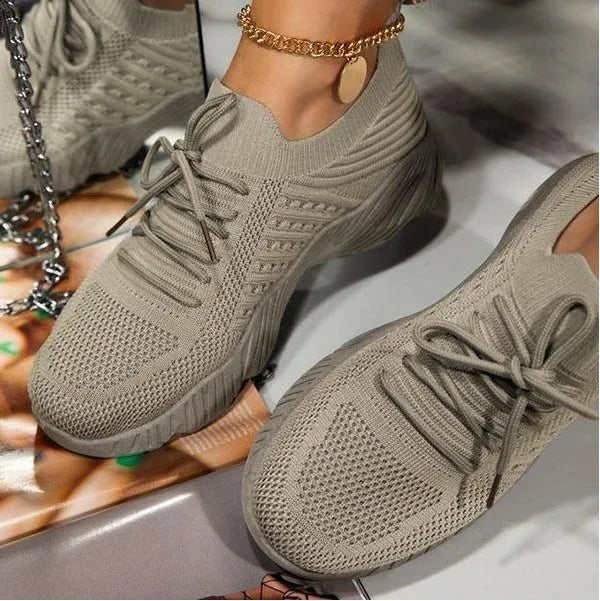 TAMBREET Mesh Breathable Women Casual Sneakers Lace-up Vulcanized Shoes Ladies Platform Sneakers Female Shoes Plus Size Zapatos De Mujer