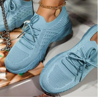 TAMBREET Mesh Breathable Women Casual Sneakers Lace-up Vulcanized Shoes Ladies Platform Sneakers Female Shoes Plus Size Zapatos De Mujer