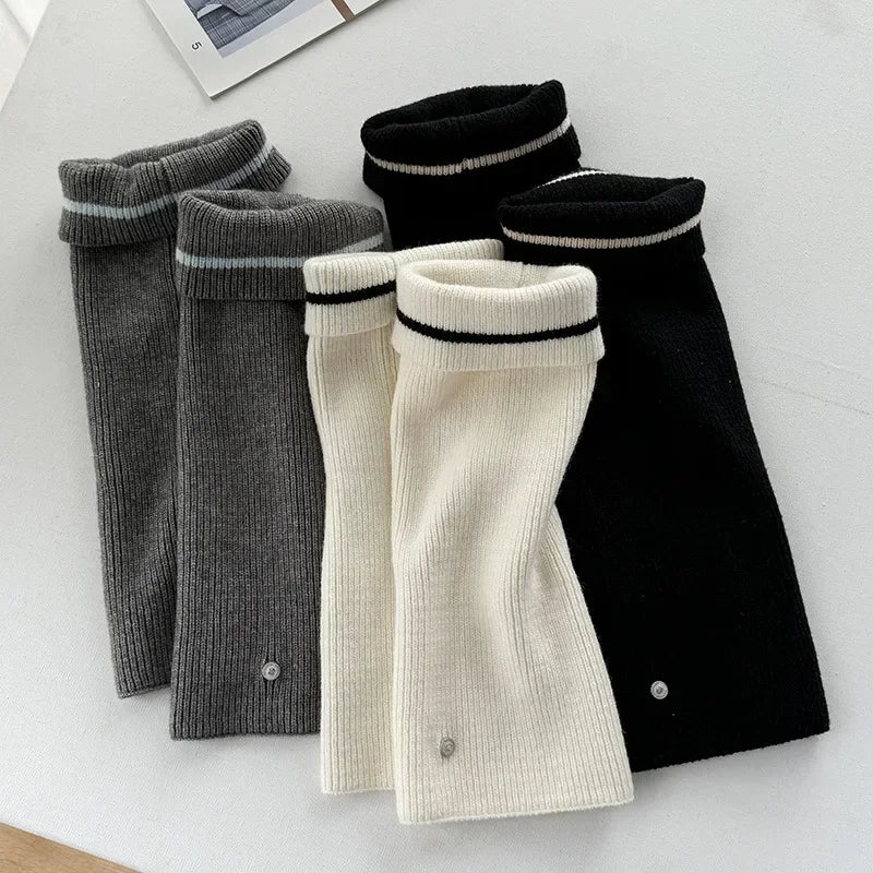 TAMBREET Metal Buckle Knitted Wool Leg Cover Socks Korea Women Calf Leggings Socks Y2K Winter Warm Foot Protector Leg Warmers Thickened