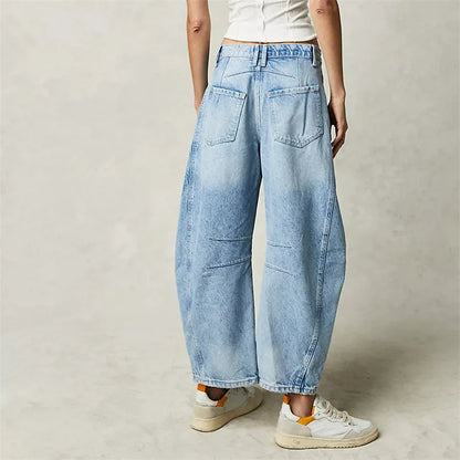 TAMBREET Midiross High Stretch Mid-Rise Barrel Jeans Fashion wide Leg Shape Women Casual Baggy Mid Waist Denim Jeans