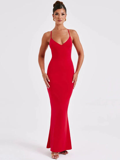 TAMBREET Mozision Spaghetti Strap Backless Sexy Maxi Dress For Women Fashion Summer New Sleeveless Bodycon Club Party Long Dress Elegant