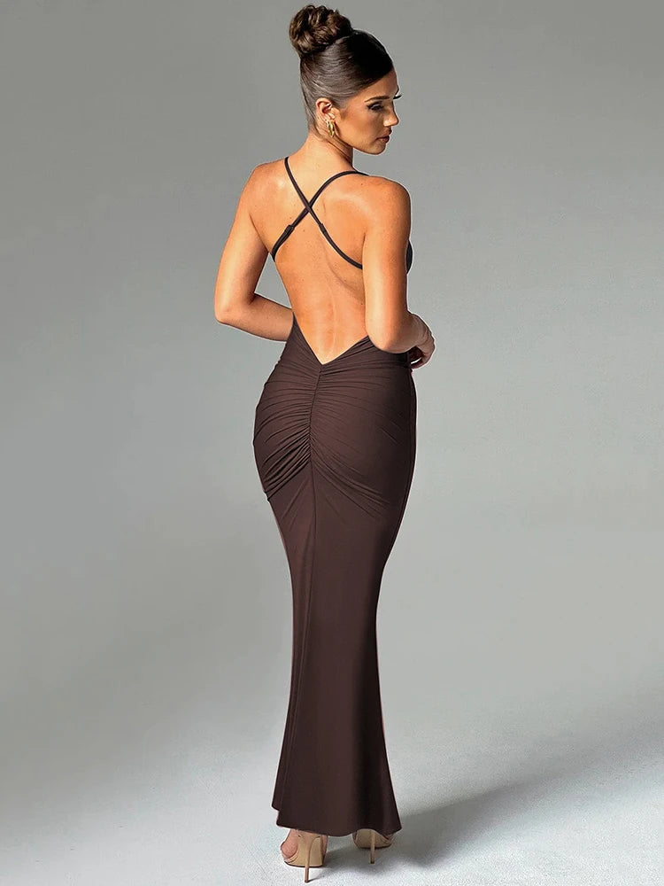 TAMBREET Mozision Spaghetti Strap Backless Sexy Maxi Dress For Women Fashion Summer New Sleeveless Bodycon Club Party Long Dress Elegant