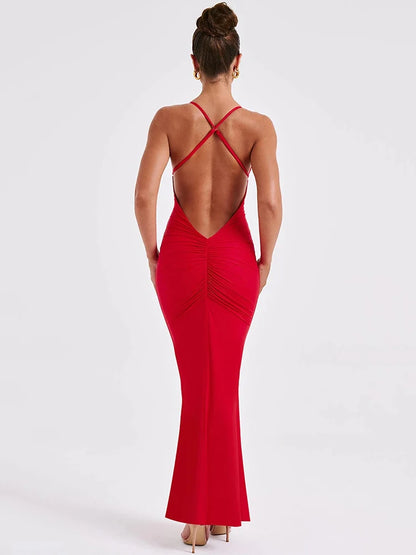 TAMBREET Mozision Spaghetti Strap Backless Sexy Maxi Dress For Women Fashion Summer New Sleeveless Bodycon Club Party Long Dress Elegant