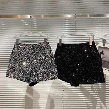 TAMBREET New Autumn Black Velvet Shorts Women Sequined Shiny Versatile Short Pants Clubwear Shorts Hot Pants High Street