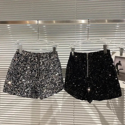 TAMBREET New Autumn Black Velvet Shorts Women Sequined Shiny Versatile Short Pants Clubwear Shorts Hot Pants High Street