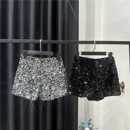 TAMBREET New Autumn Black Velvet Shorts Women Sequined Shiny Versatile Short Pants Clubwear Shorts Hot Pants High Street