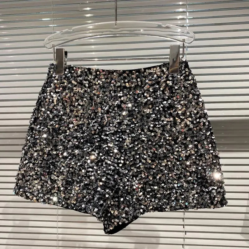 TAMBREET New Autumn Black Velvet Shorts Women Sequined Shiny Versatile Short Pants Clubwear Shorts Hot Pants High Street