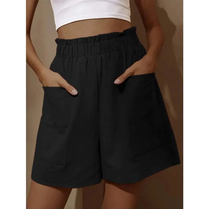 TAMBREET New European and American women's cotton bast high waist shorts fashionable large wide leg casual shorts