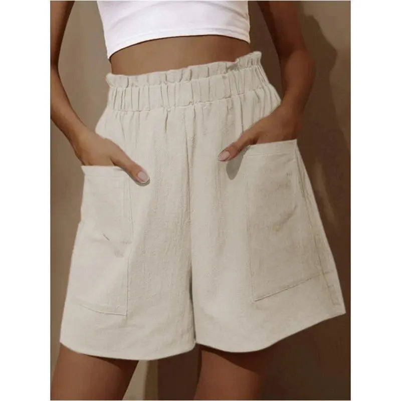 TAMBREET New European and American women's cotton bast high waist shorts fashionable large wide leg casual shorts