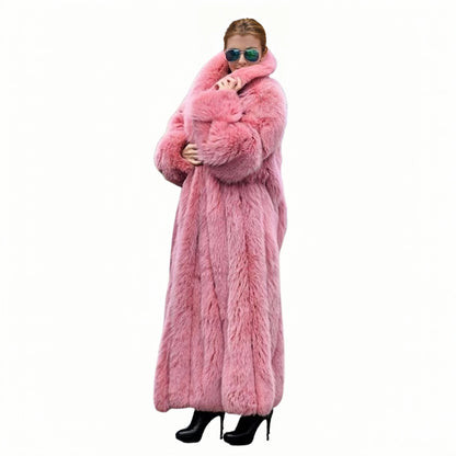 TAMBREET New Faux Fur Coat Women's Pink Thick Warm Long Environmental Fur Faux Fur Coat