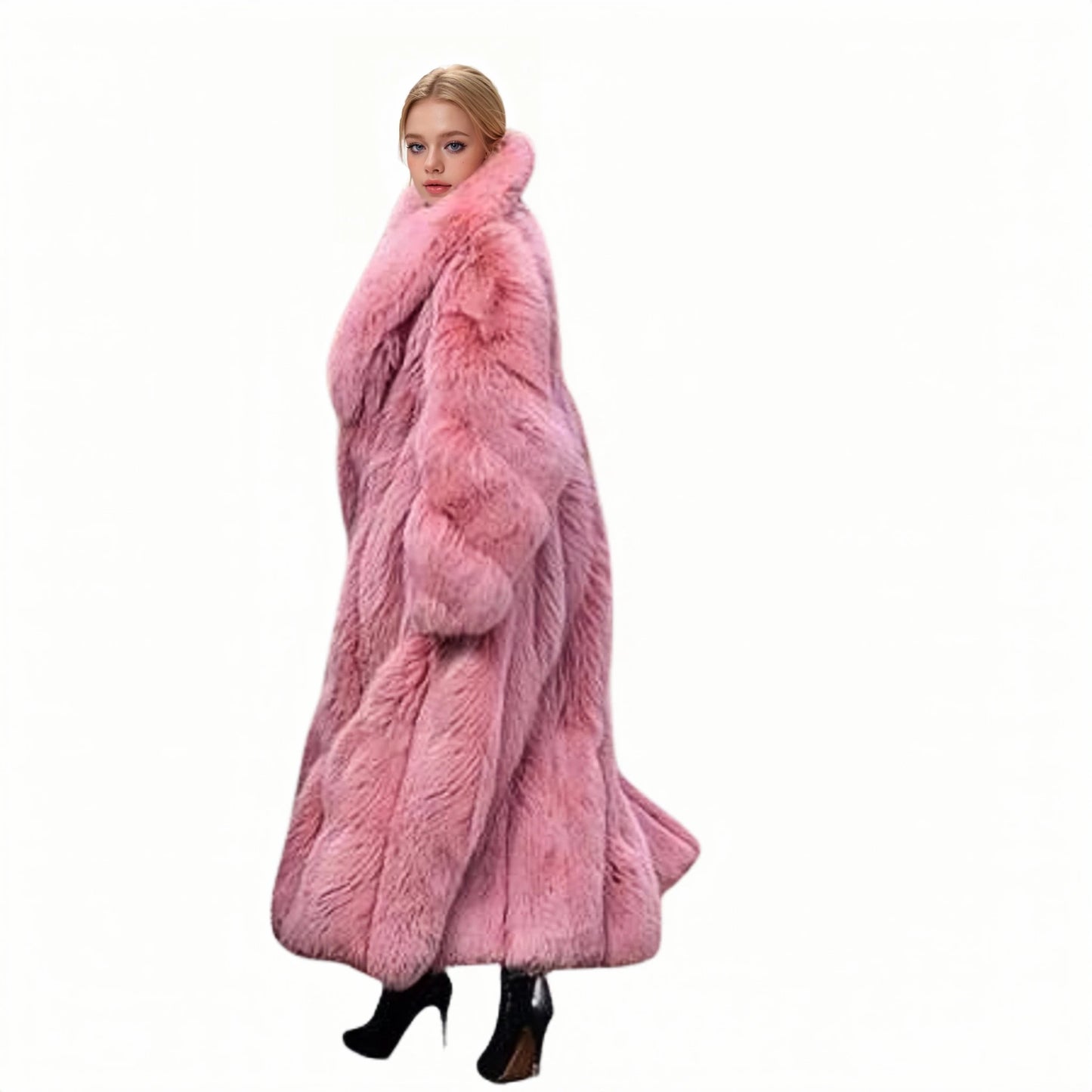 TAMBREET New Faux Fur Coat Women's Pink Thick Warm Long Environmental Fur Faux Fur Coat