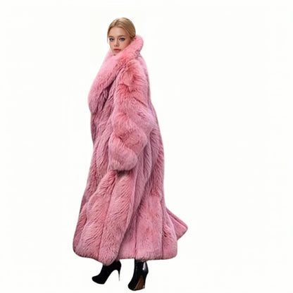 TAMBREET New Faux Fur Coat Women's Pink Thick Warm Long Environmental Fur Faux Fur Coat