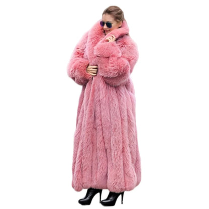 TAMBREET New Faux Fur Coat Women's Pink Thick Warm Long Environmental Fur Faux Fur Coat