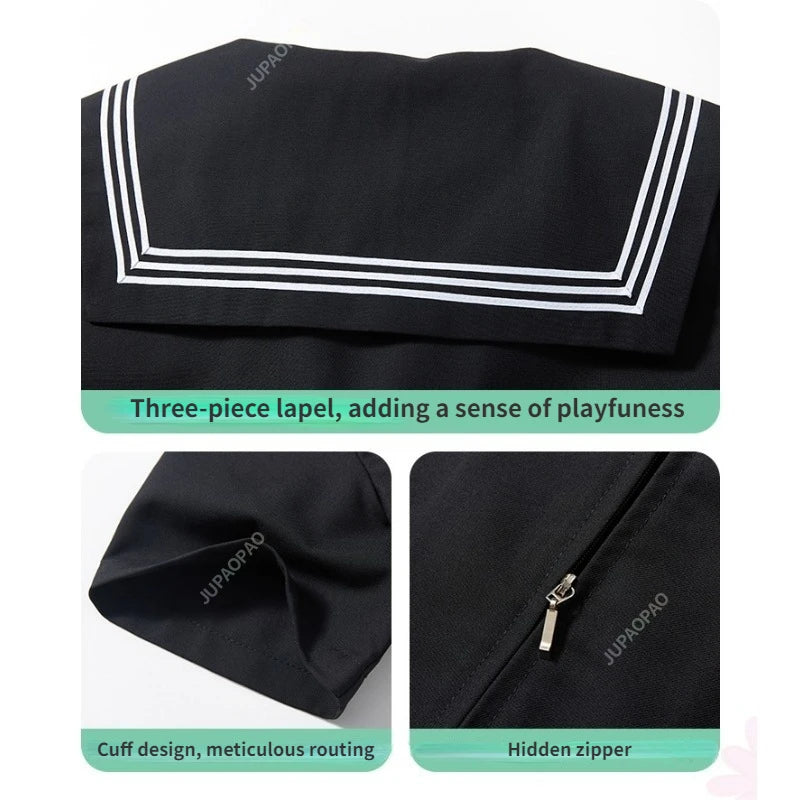 TAMBREET New Japanese School Uniform Suit Sailor JK Basic Cartoon Girl Navy Sailor Uniform Black sets Navy Costume Women girl costume