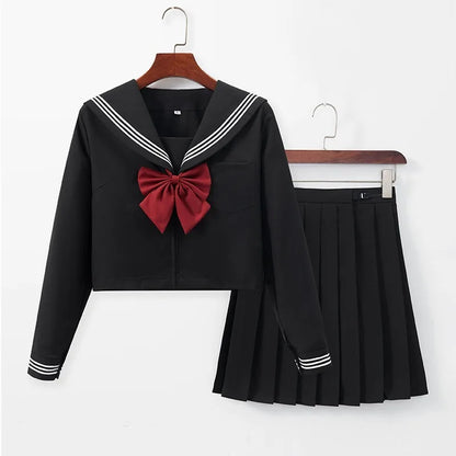 TAMBREET New Japanese School Uniform Suit Sailor JK Basic Cartoon Girl Navy Sailor Uniform Black sets Navy Costume Women girl costume