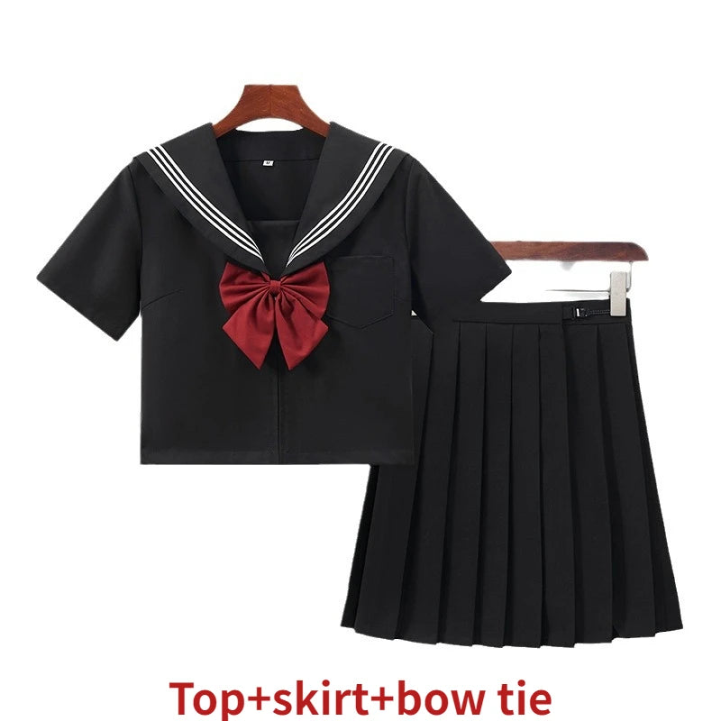 TAMBREET New Japanese School Uniform Suit Sailor JK Basic Cartoon Girl Navy Sailor Uniform Black sets Navy Costume Women girl costume