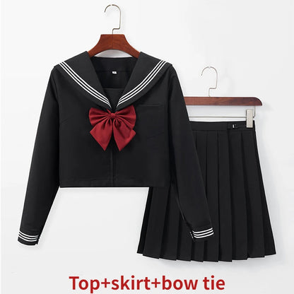 TAMBREET New Japanese School Uniform Suit Sailor JK Basic Cartoon Girl Navy Sailor Uniform Black sets Navy Costume Women girl costume