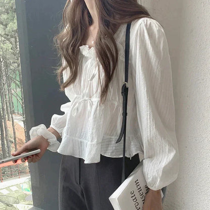 TAMBREET New Spring Linen Cotton Women's Shirt 2024 Casual Girls White Women Blouse Long Sleeve Korean Woman Tops Soft Clothes 11700