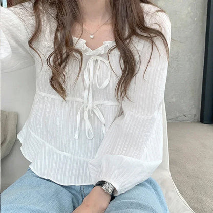 TAMBREET New Spring Linen Cotton Women's Shirt 2024 Casual Girls White Women Blouse Long Sleeve Korean Woman Tops Soft Clothes 11700