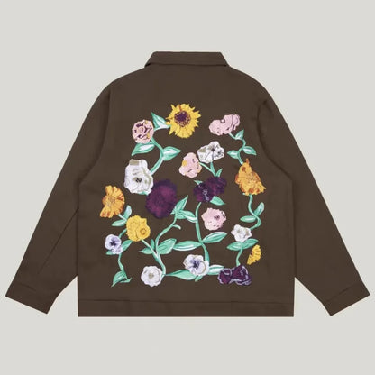 TAMBREET New TS Work Piano Flower Embroidery Men's Women's Taylors Jacket Long Sleeve Cotton Brown Front Zipper Taylor Cardigan Coat