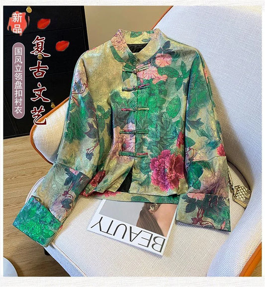 TAMBREET New Women's Jacket Outerwears  Chinese Light National Wind Jacquard Jacket Women's Spring Tang Suit Buckle High-end Retro Coat