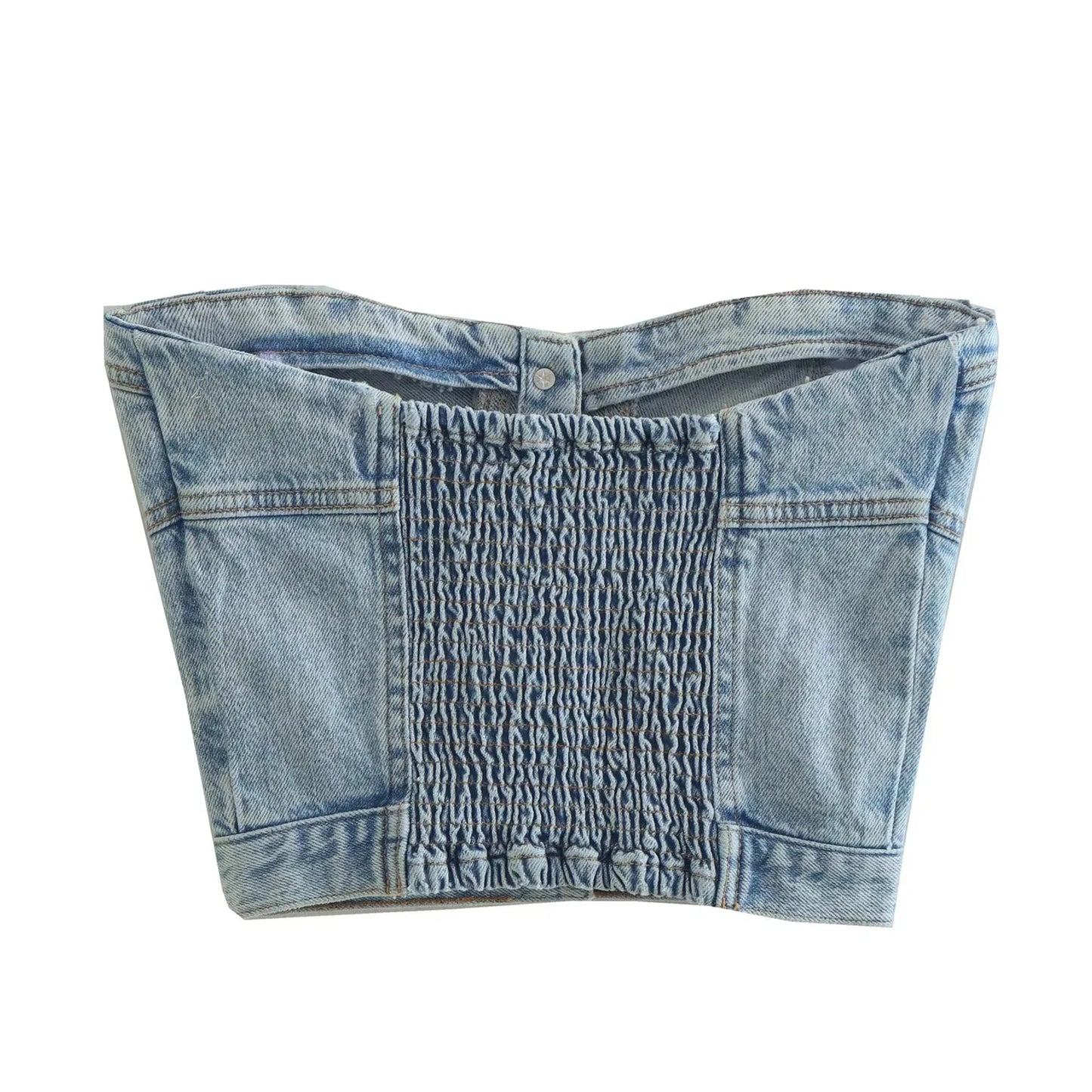 TAMBREET New Womens Fashion Short Tube Tops Strapless Denim Bandeau Sleeveless Crop Vest Club Party Costume Strapless Vest Hot Sale