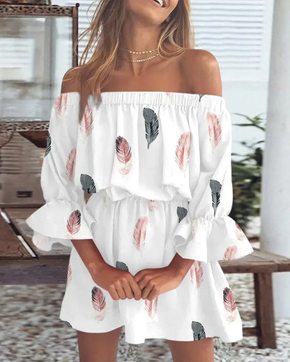 TAMBREET New women's sexy fashion one-shoulder printed dress