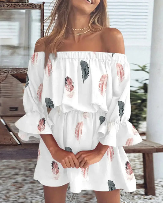 TAMBREET New women's sexy fashion one-shoulder printed dress