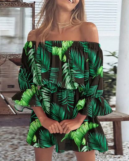 TAMBREET New women's sexy fashion one-shoulder printed dress