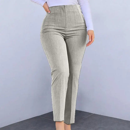 TAMBREET Ninth-Length Women Trousers High Waist Pleated Pockets Solid Color Straight Leg Suit Pants Ninth Trousers Office Pants