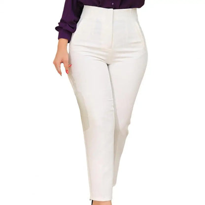 TAMBREET Ninth-Length Women Trousers High Waist Pleated Pockets Solid Color Straight Leg Suit Pants Ninth Trousers Office Pants