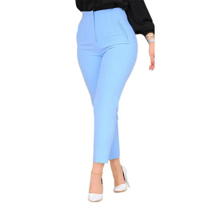 TAMBREET Ninth-Length Women Trousers High Waist Pleated Pockets Solid Color Straight Leg Suit Pants Ninth Trousers Office Pants