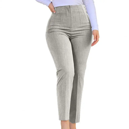 TAMBREET Ninth-Length Women Trousers High Waist Pleated Pockets Solid Color Straight Leg Suit Pants Ninth Trousers Office Pants