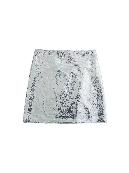 TAMBREET Nlzgmsj Spring Summer Sexy Women Sequined Mini Skirt Women High Waist Skirts Female Party A-line Skirt