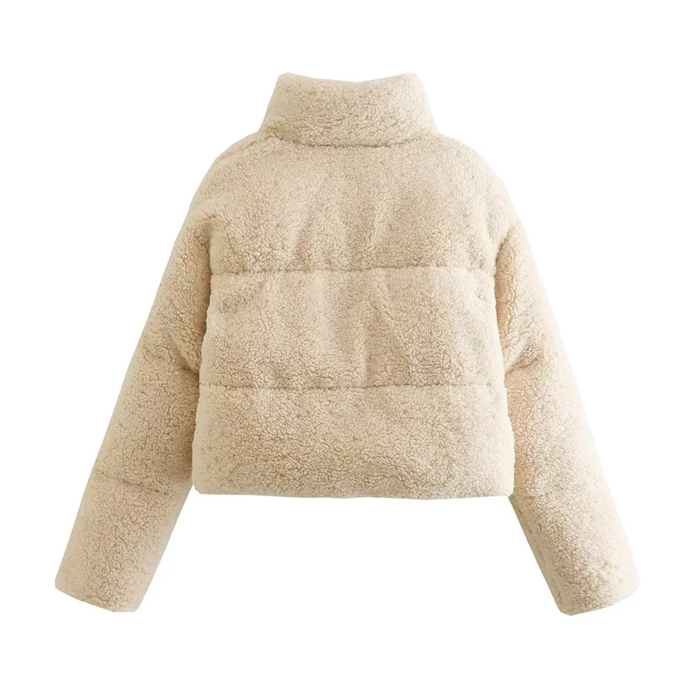 TAMBREET PB&ZA 2024 Autumn and Winter New Women's Lamb Wool Short Cotton Coat Standing Collar Thickened Warm Bread Coat Cotton Coat