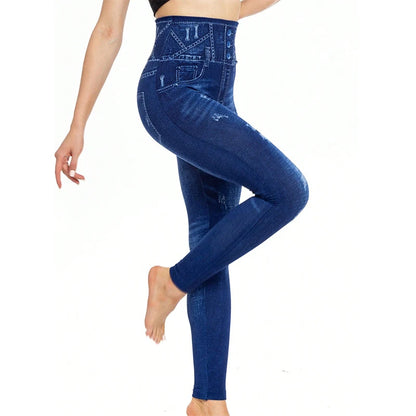 TAMBREET PD474 European and American Casual Fashion Imitation Denim Leggings with High Elasticity Cropped Pants for Women