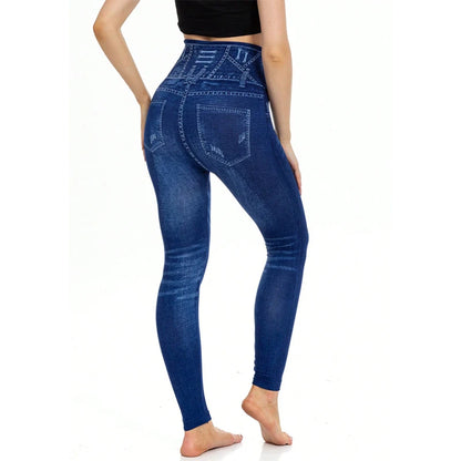 TAMBREET PD474 European and American Casual Fashion Imitation Denim Leggings with High Elasticity Cropped Pants for Women