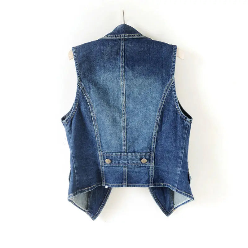 TAMBREET PTKPCC Casual Female Tops Women Denim Vest Jacket Spring Autumn Clothes Sleeveless Short Jeans Waistcoats Single-Breasted 5XL