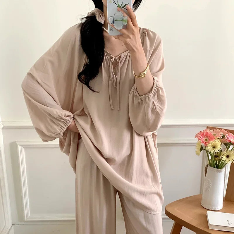 TAMBREET Pajamas Women's Clothing Suits Spring Thin Home Soft Cozy Simple Relaxed Casual Skinny Temperament Warm Freshness Fashionable