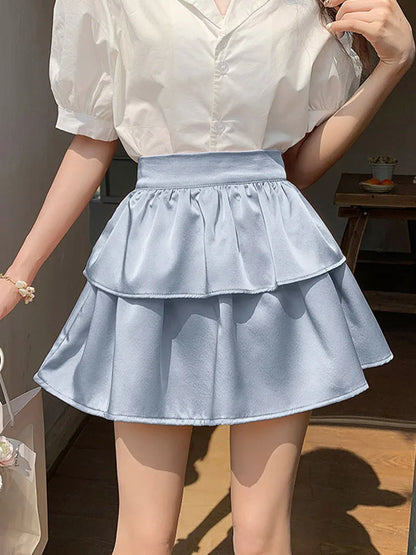 TAMBREET Preppy Style Ruffles Short Cake Skirts For Women 2024 High Waist Summer Ball Gown Casual Sweet Mini Skirts Female