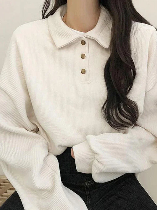 TAMBREET Preppy Style T-Shirt Women Autumn Winter Polo Callor Tshirt Lady Korean Fashion Long Sleeve Pullovers Tops Casual Soft Plush Top